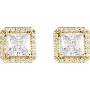 14K Yellow Gold 5x5 mm Stuller Lab-Grown Moissanite 1/6 CTW Natural Diamond Halo-Style Earrings