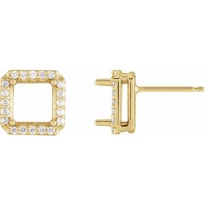 14K Yellow Gold 5.5x5.5 mm Square 1/6 CTW Natural Diamond Semi-Set Halo-Style Earrings