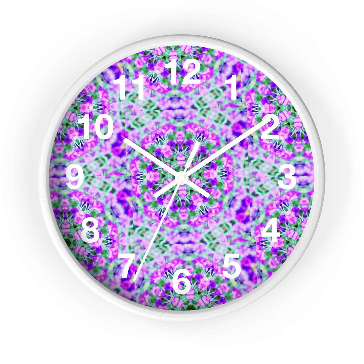 Purple and Lavender Flower Pattern Wall Clock