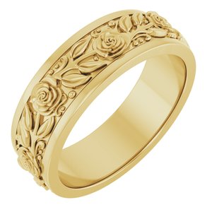 14K Yellow Gold 7 mm Floral Flat Band Size 10