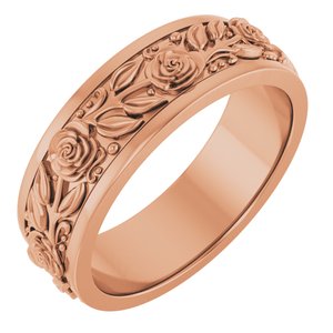 18K Rose Gold 7 mm Floral Flat Band Size 10