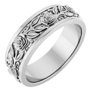 Sterling Silver 7 mm Floral Flat Band Size 10