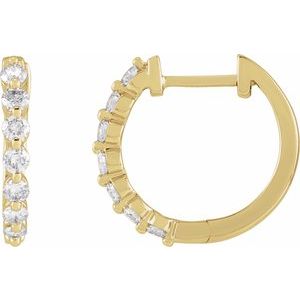 14K Yellow Gold 1/2 CTW Natural Diamond Hinged 15.25 mm Hoop Earrings