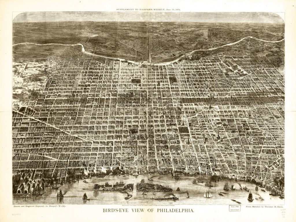 Vintage Map of Philadelphia, Pennsylvania 1872