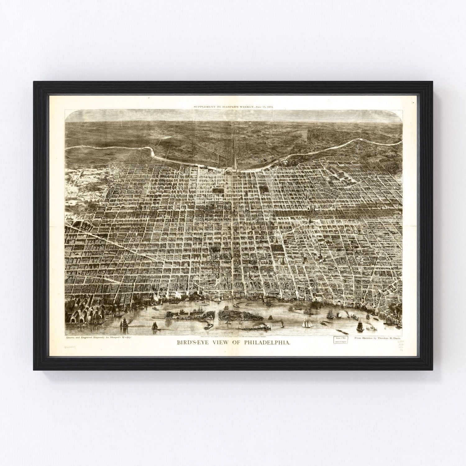 Vintage Map of Philadelphia, Pennsylvania 1872