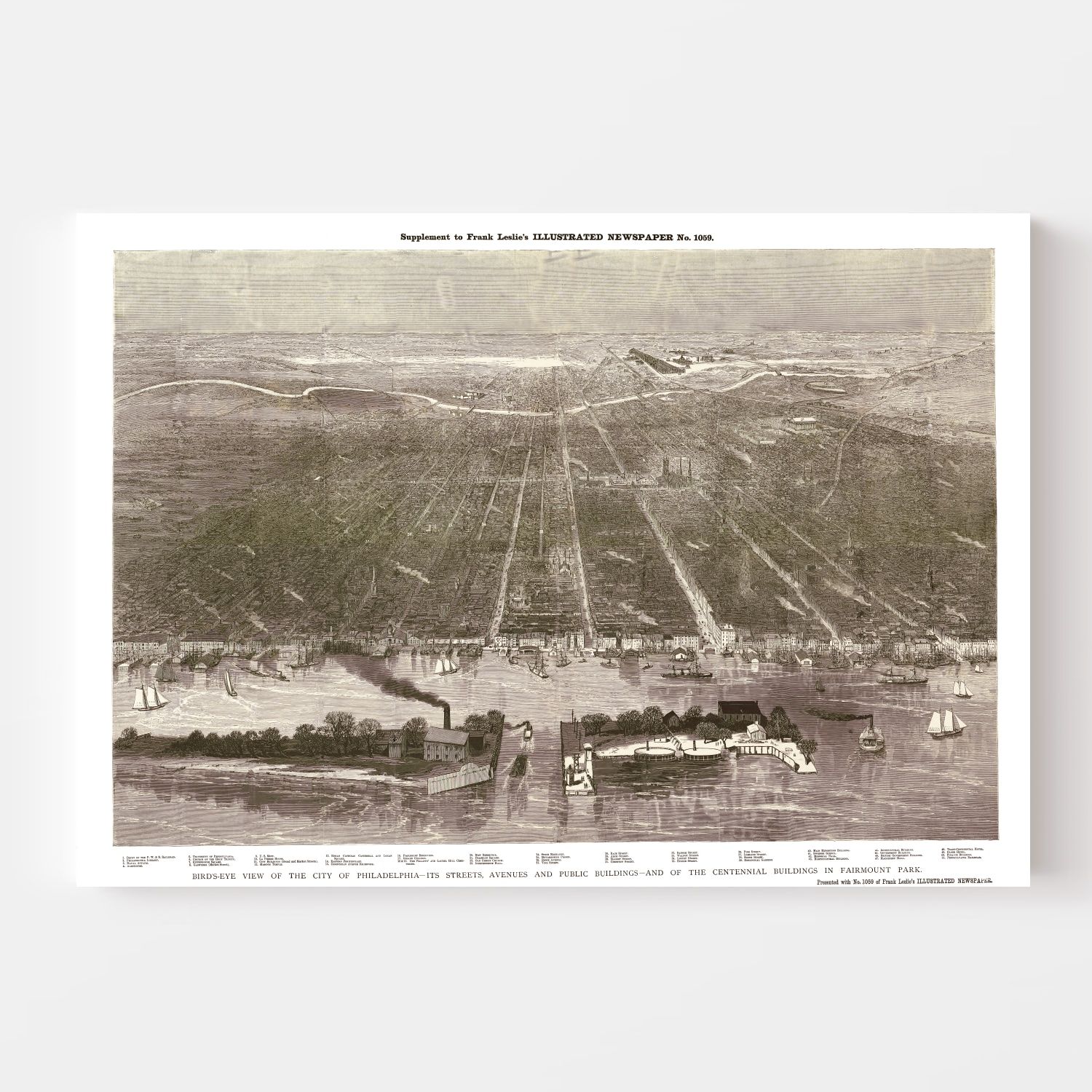Vintage Map of Philadelphia, Pennsylvania 1876