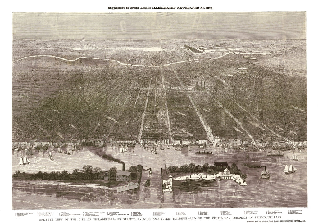Vintage Map of Philadelphia, Pennsylvania 1876