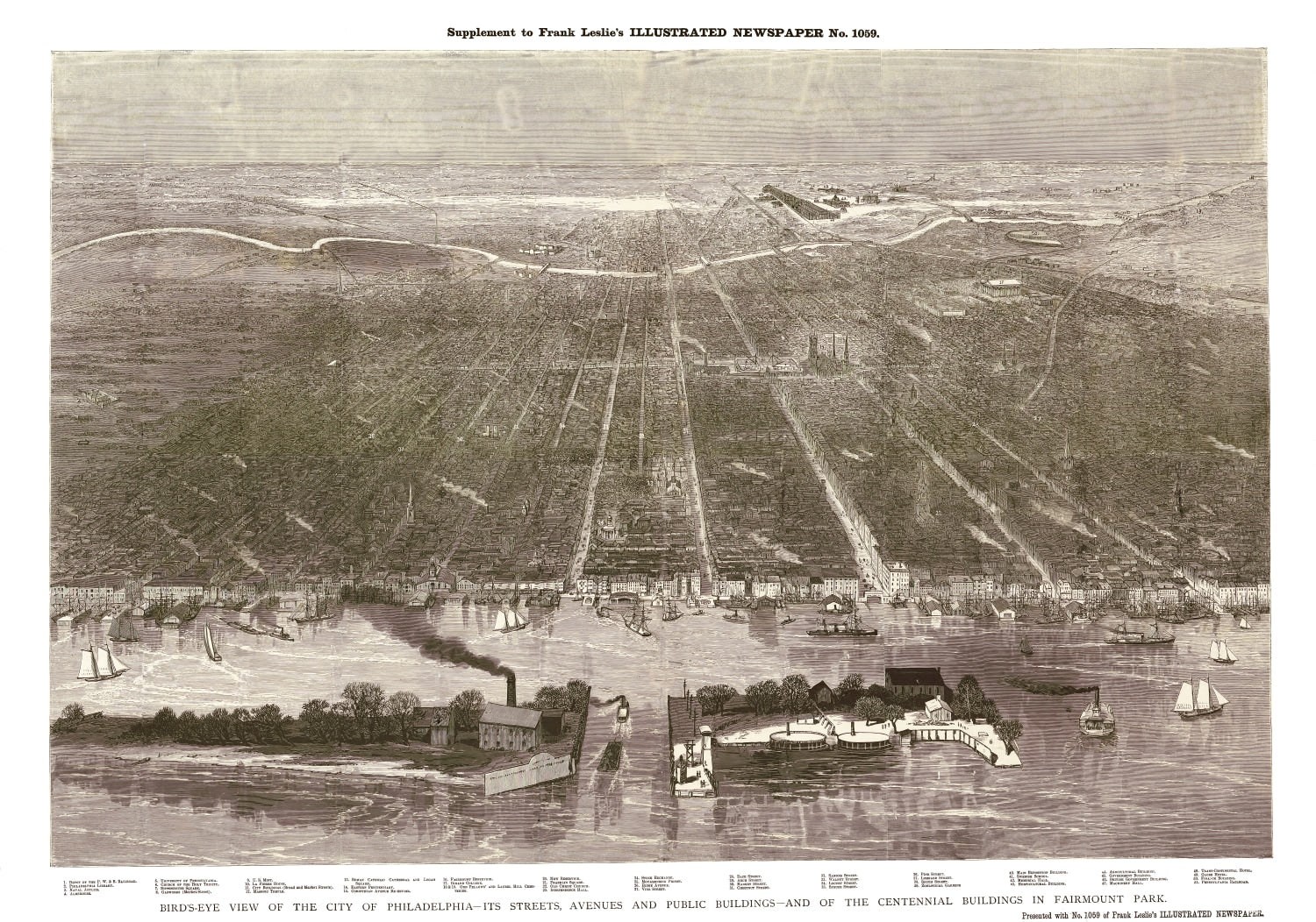Vintage Map of Philadelphia, Pennsylvania 1876