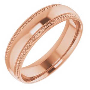 18K Rose Gold 6 mm Rope & Milgrain Stepped-Edge Comfort-Fit Half Round Band Size 8.5