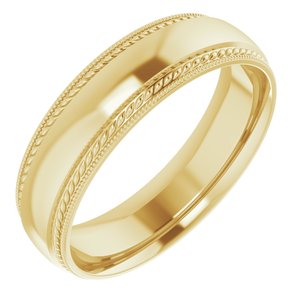 18K Yellow Gold 6 mm Rope & Milgrain Stepped-Edge Comfort-Fit Half Round Band Size 11.5
