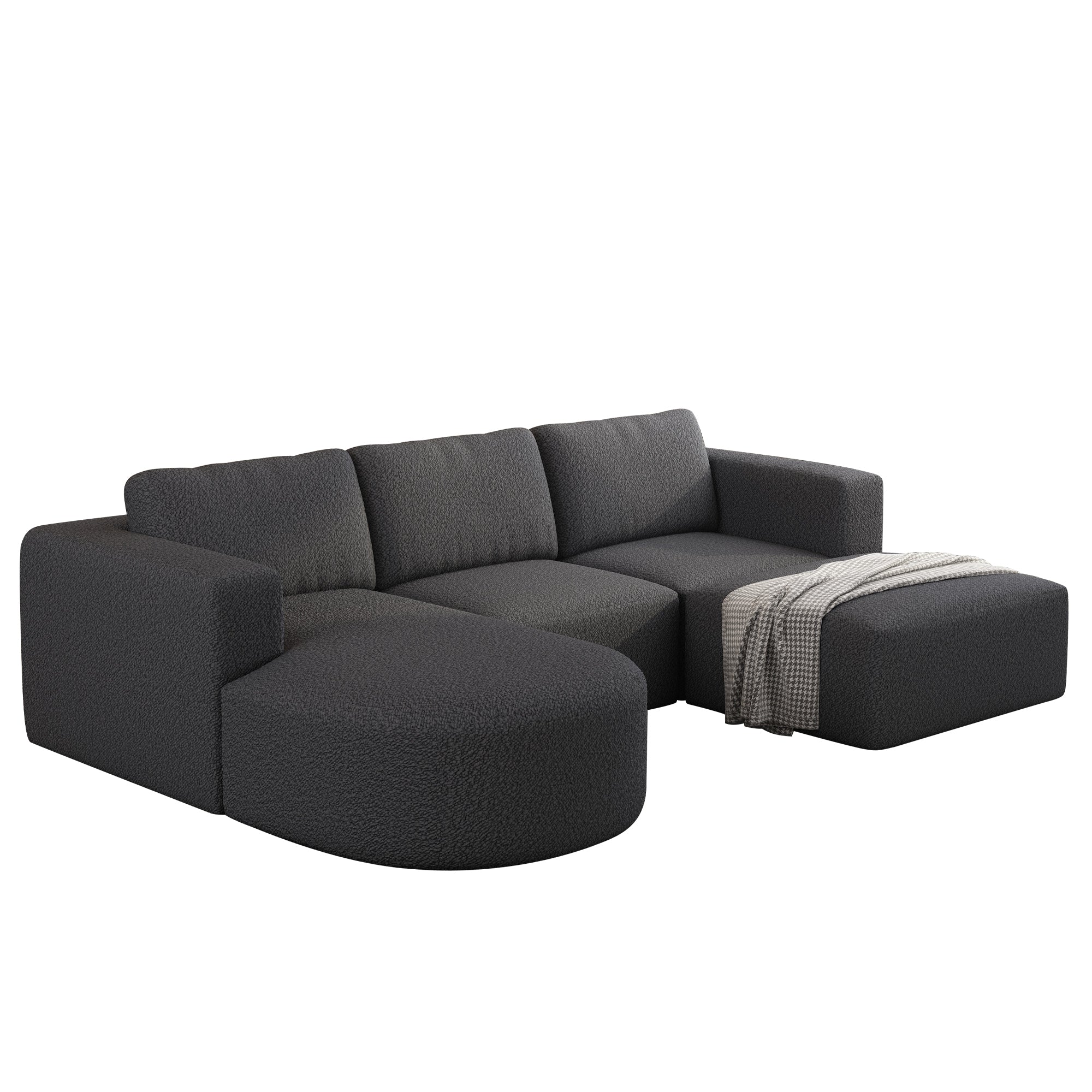 104.32*70.86 Modular Sectional Sofa Sleeper Couch, Sectional Sofa with Chaise and Ottoman, Convertible U Shaped Modular Sofa Set. Compressed sponge, Dark Grey (Combo A+B+C+D)