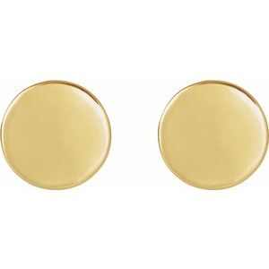 18K Yellow 10 mm Engravable Disc Earrings