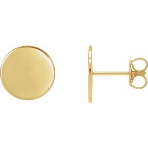 18K Yellow 10 mm Engravable Disc Earring