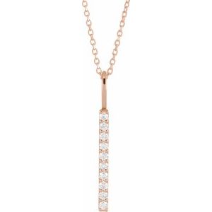 14K Rose Gold 1/6 CTW Lab-Grown Diamond Vertical Bar 16-18" Necklace