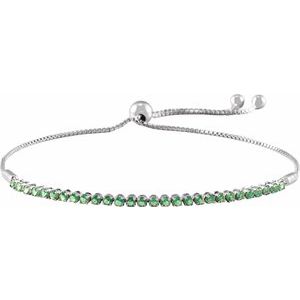 14K White Gold Natural Emerald Adjustable 9 1/2" Bolo Bracelet
