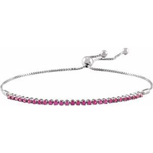 14K White Gold Natural Ruby Adjustable 9 1/2" Bolo Bracelet