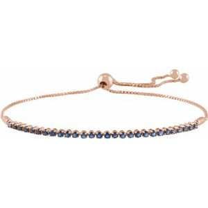 14K Rose Gold Natural Blue Sapphire Adjustable 9 1/2" Bolo Bracelet