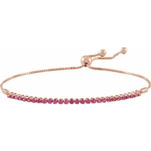 14K Rose Gold Natural Ruby Adjustable 9 1/2" Bolo Bracelet