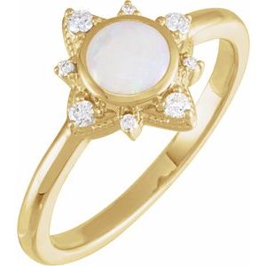 14K Yellow Gold Natural White Opal & 1/10 CTW Natural Diamond Halo-Style Ring