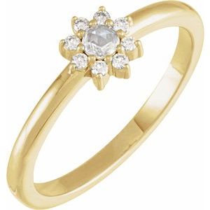 14K Yellow Gold 1/6 CTW Rose-Cut Natural Diamond & Faceted Natural Diamond Halo-Style Ring