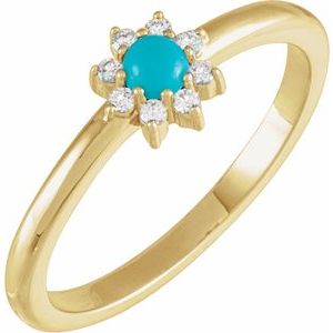 14K Yellow Gold Natural Turquoise & .07 CTW Natural Diamond Halo-Style Ring