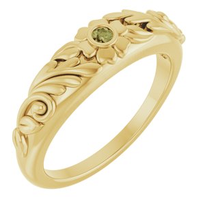 14K Yellow Gold Natural Green Sapphire Floral Ring