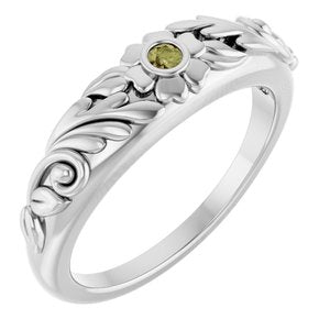 14K White Gold Natural Green Sapphire Floral Ring