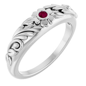 14K White Gold Natural Rhodolite Garnet Floral Ring