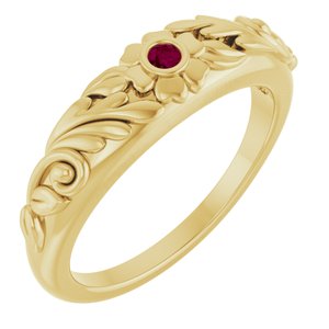 14K Yellow Gold Natural Rhodolite Garnet Floral Ring