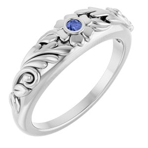 Sterling Silver Natural Tanzanite Floral Ring
