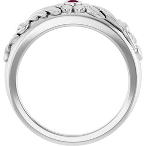 Platinum Natural Rhodolite Garnet Floral Ring