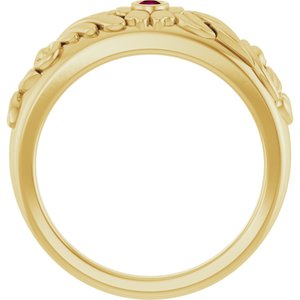 14K Yellow Gold Natural Rhodolite Garnet Floral Ring