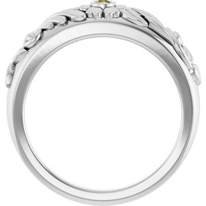 Platinum Natural Green Sapphire Floral Ring