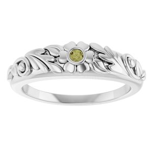 Sterling Silver Natural Green Sapphire Floral Ring