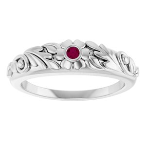 14K White Gold Natural Rhodolite Garnet Floral Ring