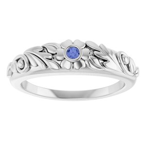 14K White Gold Natural Tanzanite Floral Ring