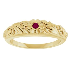 14K Yellow Gold Natural Rhodolite Garnet Floral Ring