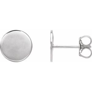 18K White 8 mm Engravable Disc Earring