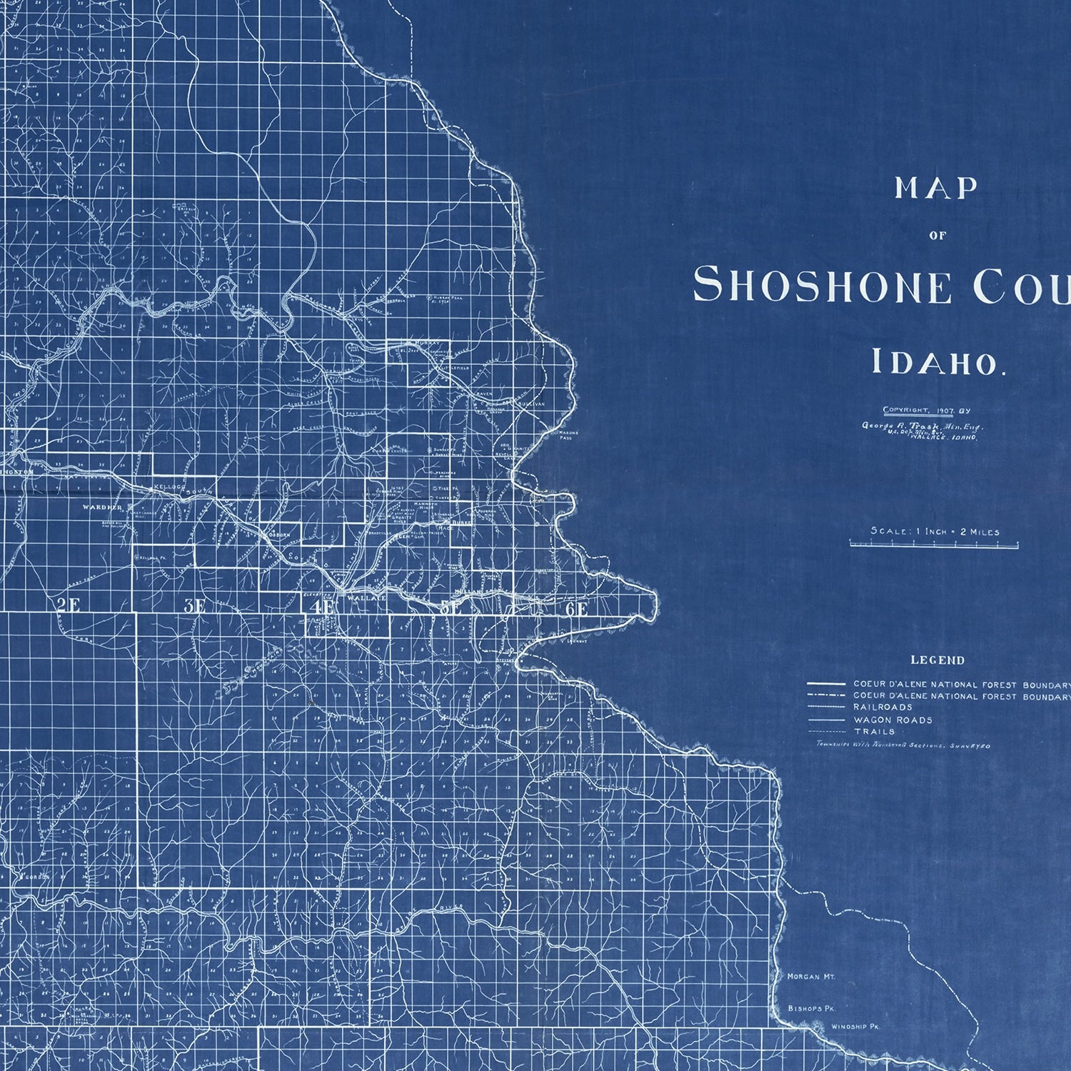 Vintage Map of Shoshone County, Idaho 1907