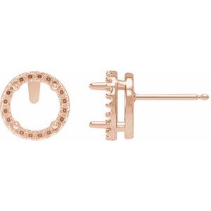 14K Rose Gold 4.5 mm Round 4-Prong Halo-Style Low Stud Earring Mounting