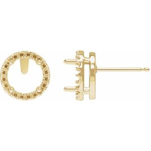 14K Yellow Gold 5.8 mm Round 4-Prong Halo-Style Low Stud Earring Mounting