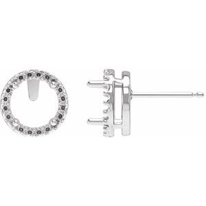 14K White Gold 7.5 mm Round 4-Prong Halo-Style Low Stud Earring Mounting