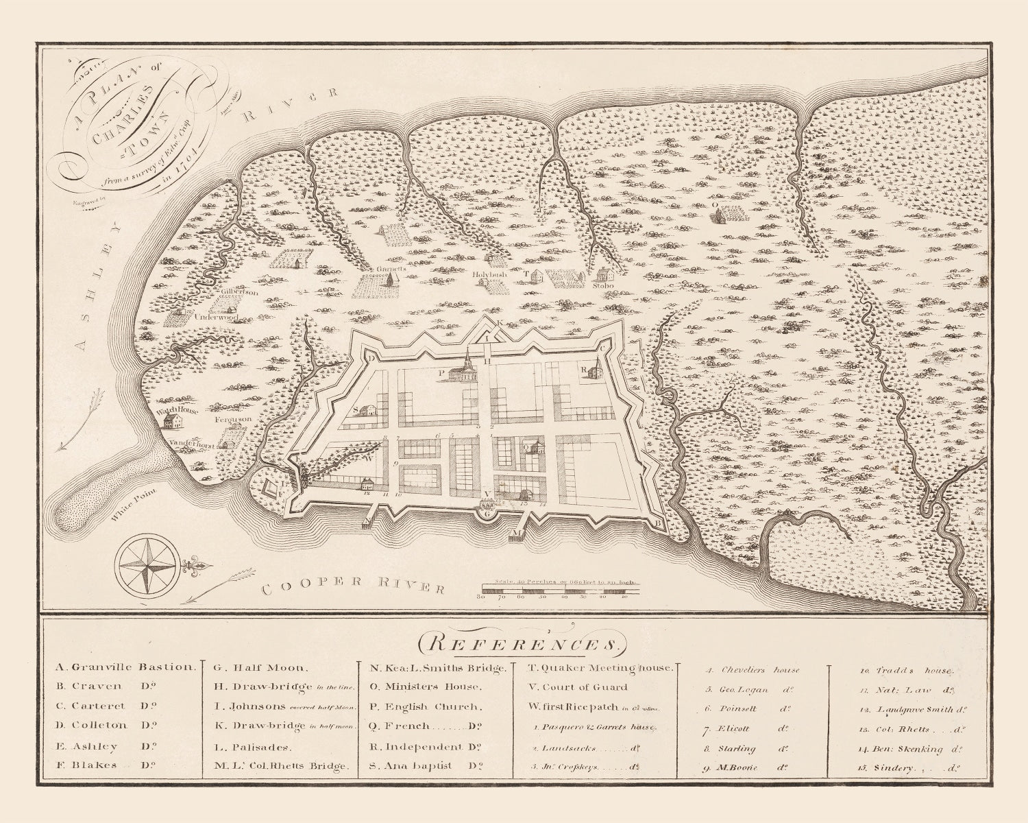 Vintage Map of Charleston, South Carolina 1809
