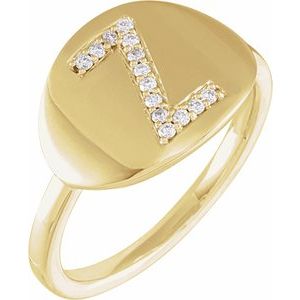 14K Yellow Gold 1/10 CTW Natural Diamond Initial Z Signet Ring