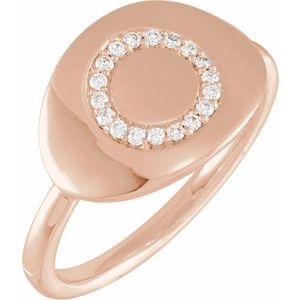 14K Rose Gold 1/10 CTW Natural Diamond Initial O Signet Ring
