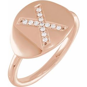 14K Rose Gold .08 CTW Natural Diamond Initial X Signet Ring