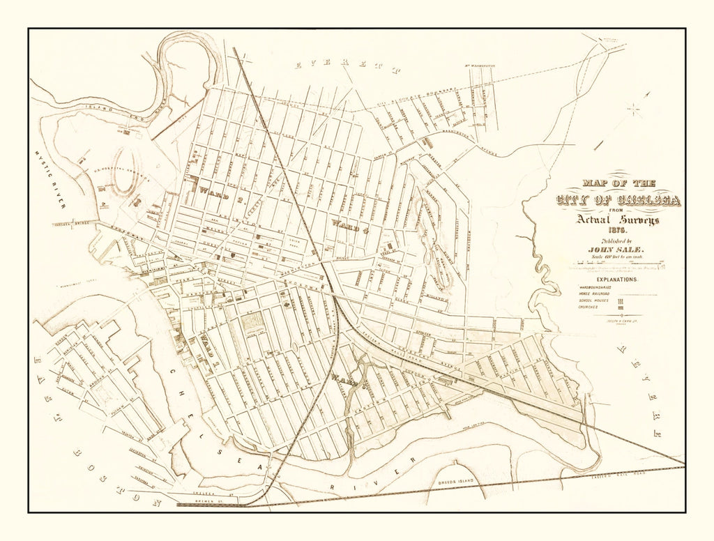 Vintage Map of Chelsea, Massachusetts 1876