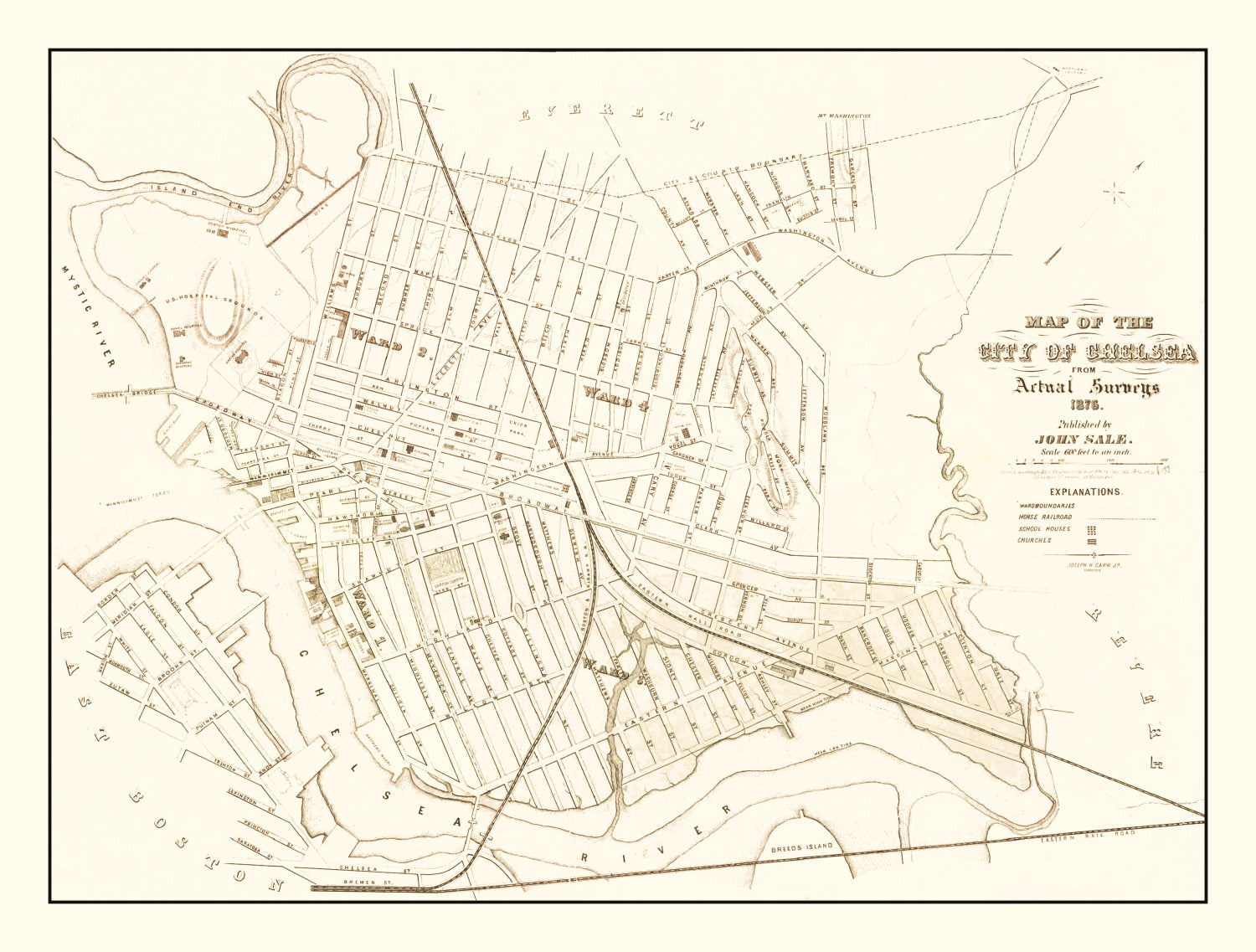Vintage Map of Chelsea, Massachusetts 1876