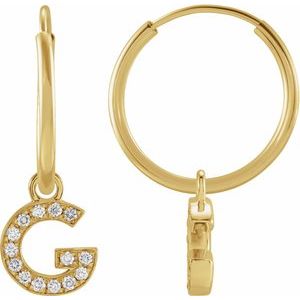 14K Yellow Gold .05 CTW Natural Diamond Single Initial G Hoop Earring