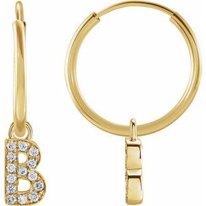 14K Yellow Gold .05 CTW Natural Diamond Single Initial B Hoop Earring